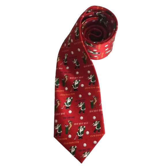 Cape Cod Neckwear Christmas Holiday Golf Red Jacquard 100% Silk Neck Tie - Picture 3 of 7
